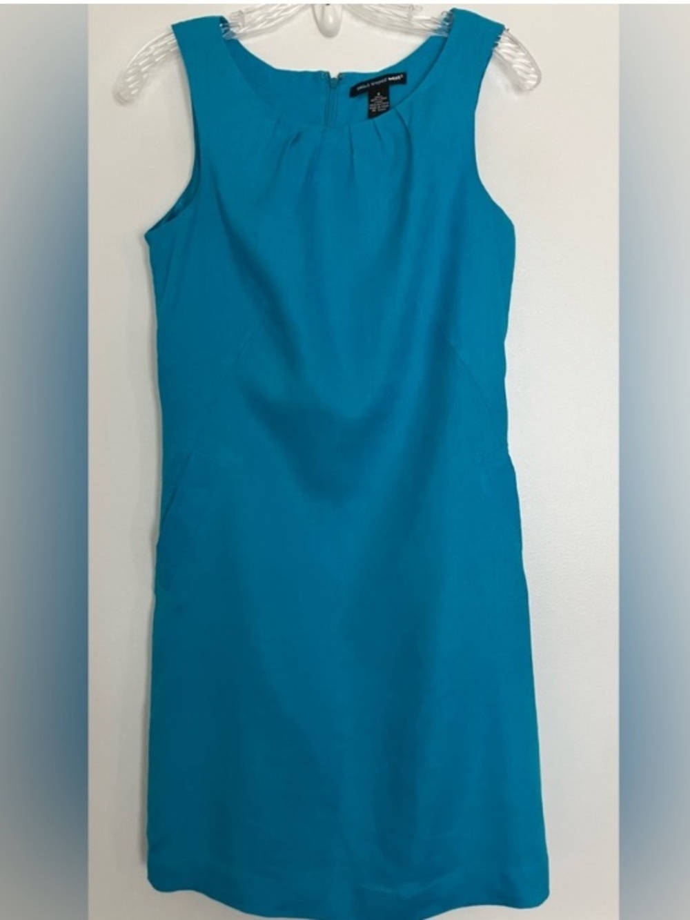 Saint Tropez West Linen Dress size 4 Blue Fully Lined Sleeveless Pockets 
Career